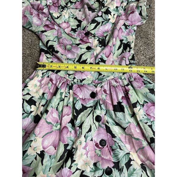 Vintage Floral Dress Midi Dress 80s 90s Flowers Cottagecore Button Down Small - Picture 6 of 7